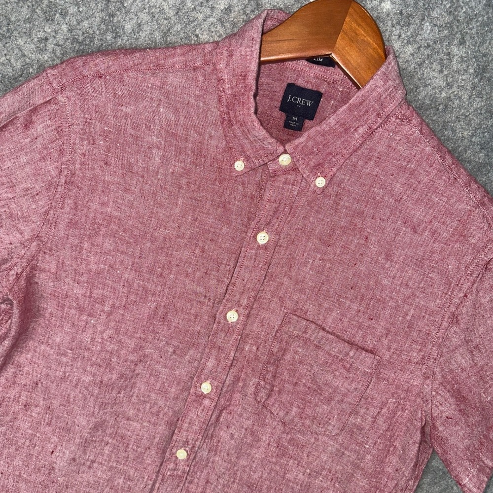 J.Crew Shirt Mens M Red/Pink2 Slim Fit Linen Cotton Short Sleeve Button Down